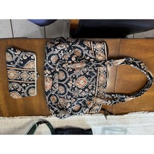 Vera Bradley Tote Bag Purse And Wallet Retired Cafe Latte Pattern